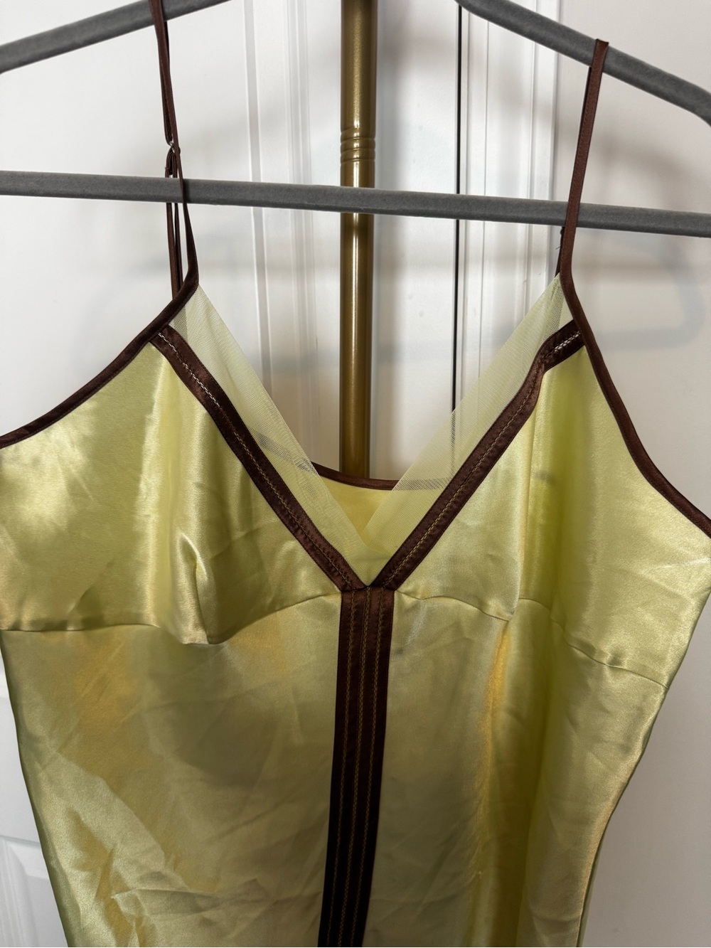 Valerie Stevens Light Green Satin Slip with Brown Trim - Picture 2 of 5